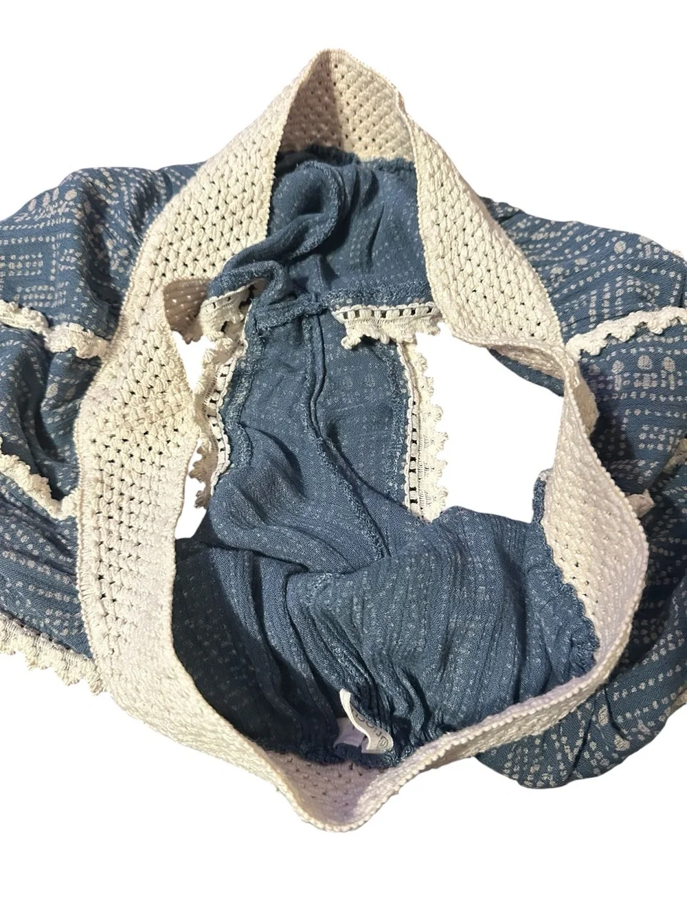 Rip Curl Blue Patterned Crochet Waist Shorts with Cream Trim